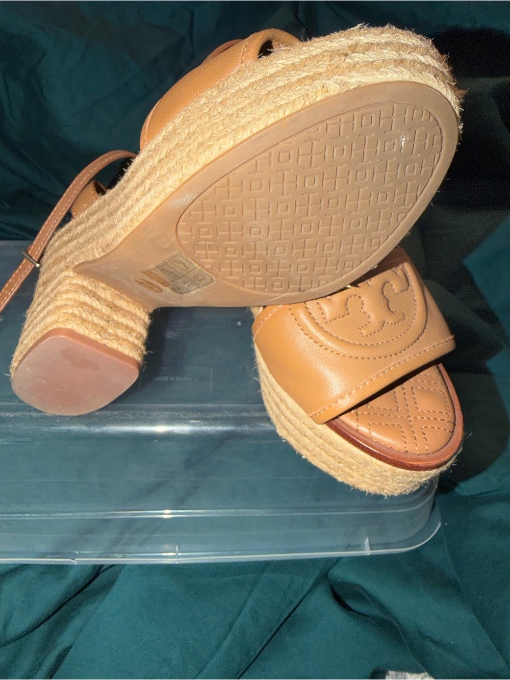 Tory Burch Tan Leather Espadrille Wedge Sandals - Picture 4 of 13